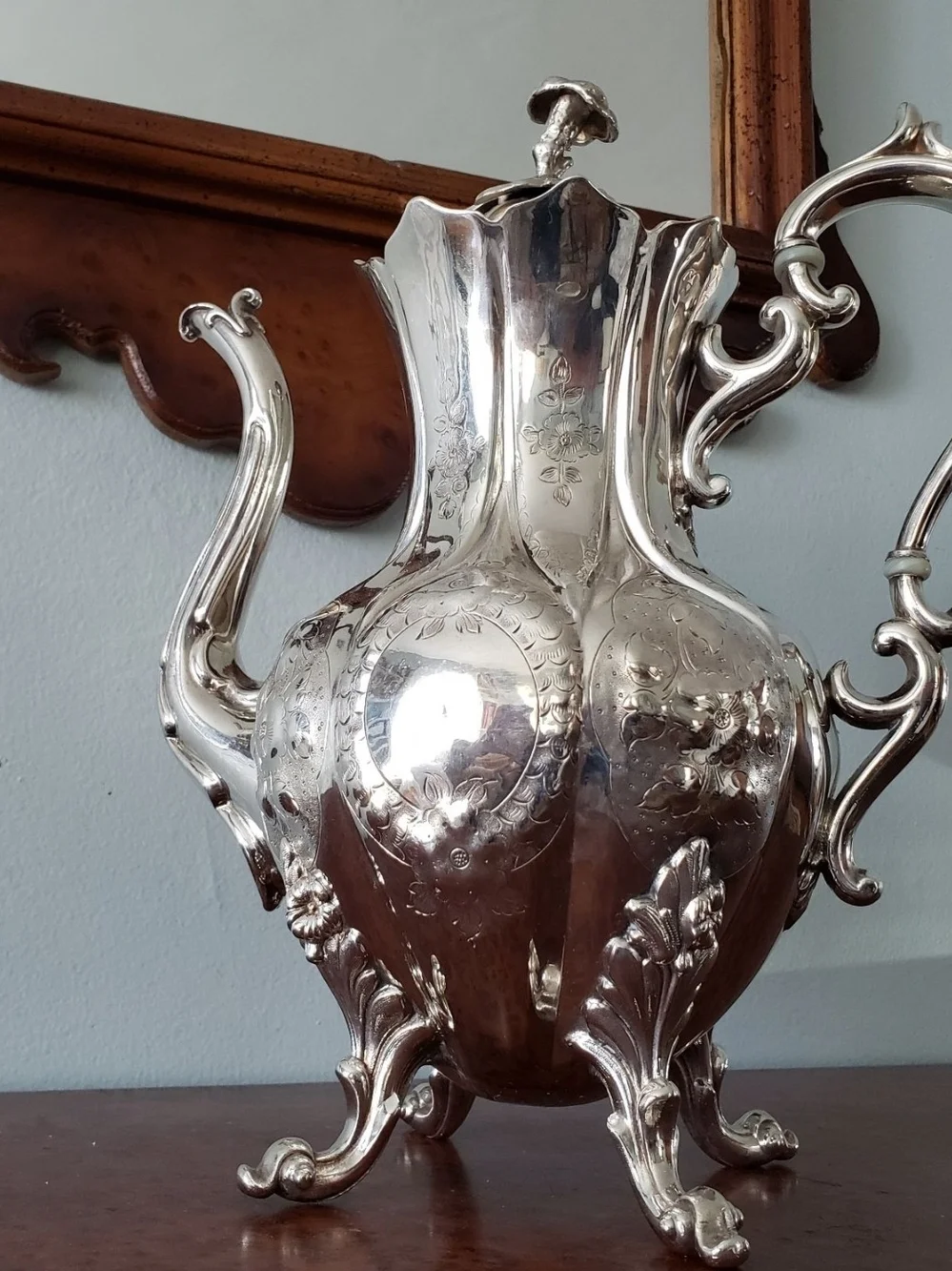 Ornate Silver-Color Decorative Coffee Pot - Elegant Serveware